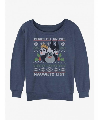 Disney Villains Naughty and Proud Ugly Christmas Girls Slouchy Sweatshirt $15.87 Sweatshirts