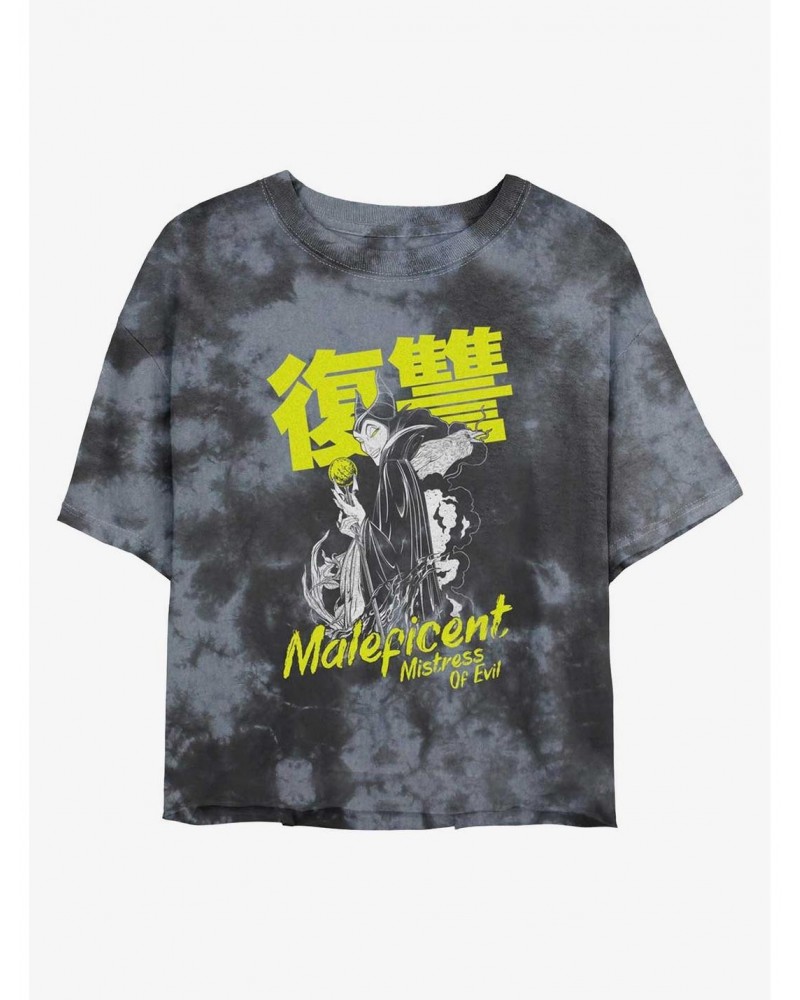 Disney Maleficent Rise of Vengeance Japanese Lettering Tie-Dye Girls Crop T-Shirt $8.96 T-Shirts